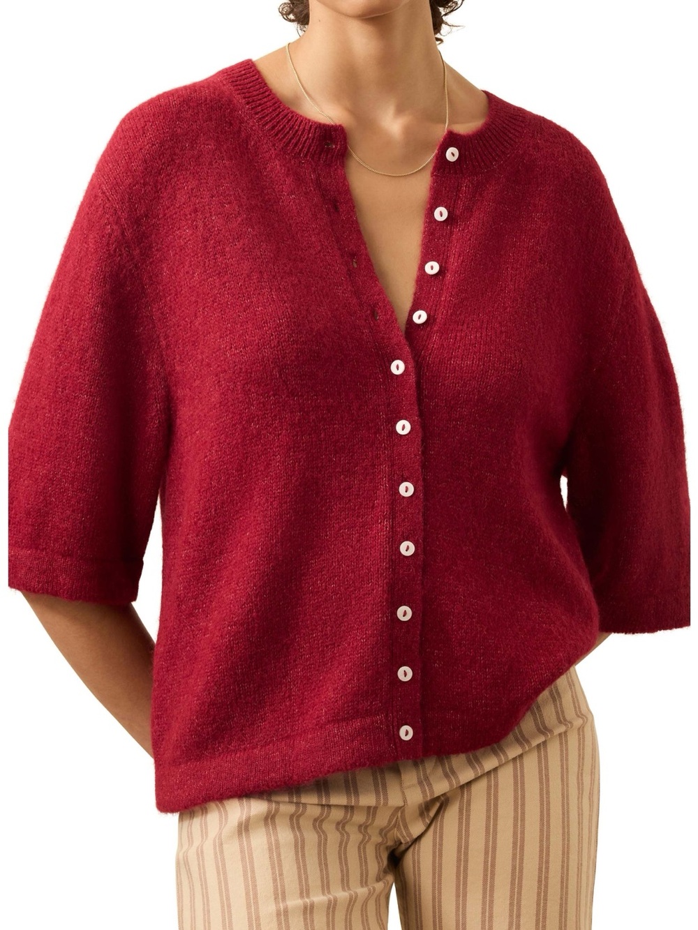 Faherty Red Short-Sleeve Button-Up Cardigan
